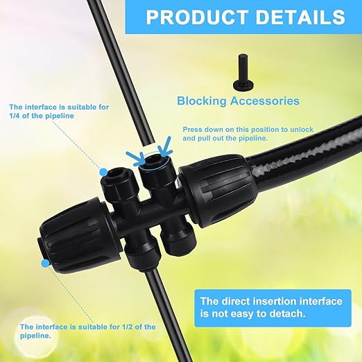 1/2 Inch Drip Irrigation Tubing, 20FT Drip Irrigation Tubing Kit, Garden Watering Tube Line with 2PCS 6-Way Quick Connector and 2 Plugs for Garden Irrigation System