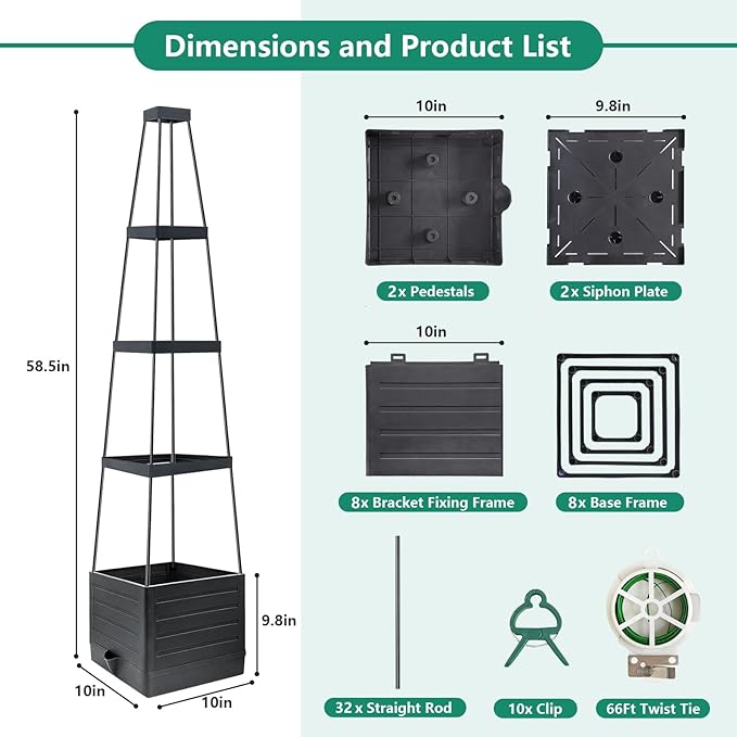 2 Pack Raised Garden Bed Planter Box with Trellis, 58”Tomato Planter with Trellis for Climbing Plants Vegetables Vine Flowers, Self-Watering Tomato Cage for Garden Patio Outdoor & Indoor