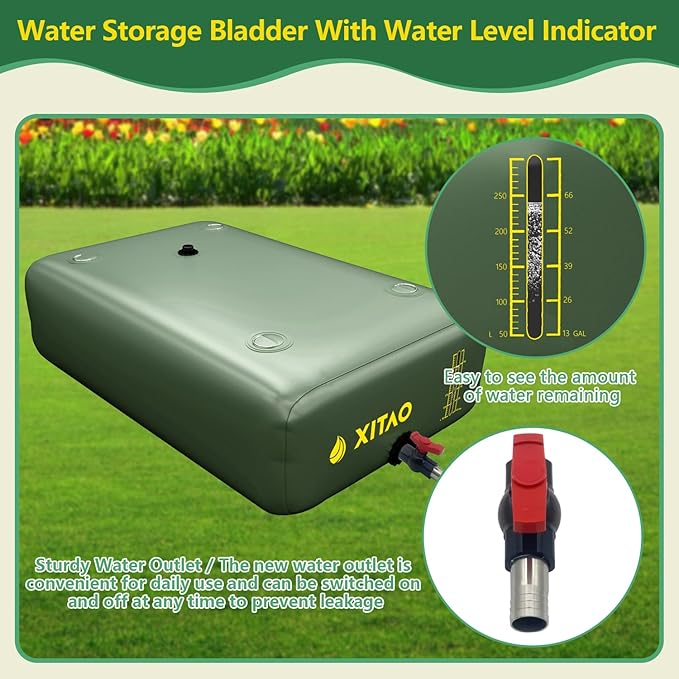 XITAO 264Gal Water Storage Bladder w/Water Level Indicator, Large Capacity Foldable Water Storage Containers, Portable Emergency Water Tank Water Bag for RVs, Fire Prevention, Irrigation