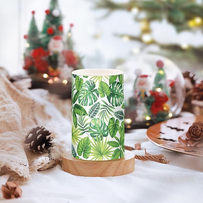Flickering Flameless Candles, Tropical Palm Leaves Exotic LED Candles with Remote Timer, Set of 2 Battery Operated Candle for Valentine Wedding Birthday