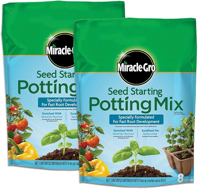 Miracle-Gro Seed Starting Potting Mix, 8 Quarts (Pack of 2), For Use in Containers