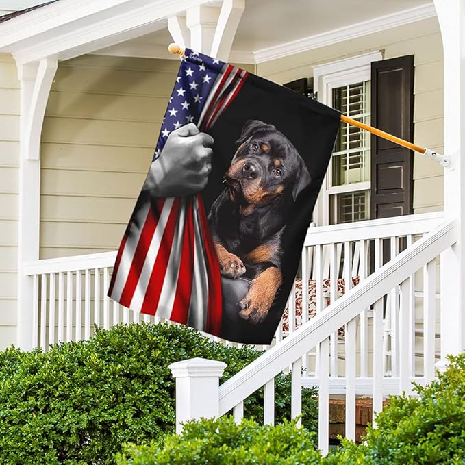 FLAGWIX American Flag - Rottweiler Dog Lover American US Flag, 4th of July Decorations for Inside, Outside, Garden Flag (11.5" x 17.5") - USA Flags Premium Polyester, Decorative Indoor Outdoor Flag