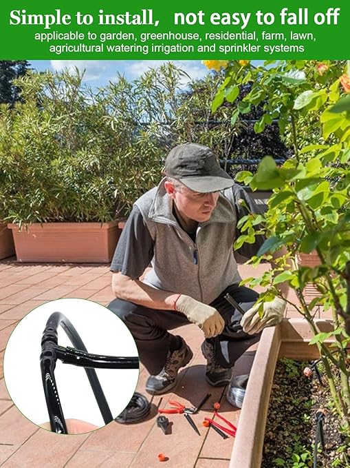 Kalolary 500Pcs Barbed Tee Irrigation Fittings, 1/4 Inch Tube Universal Drip Irrigation Connector Compatible with Watering Systems, 4/7mm Hose Automatic Irrigation Adapter