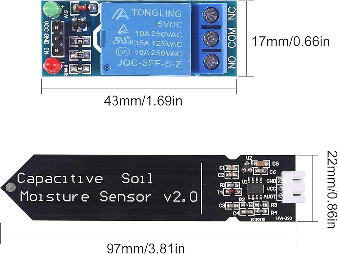 Automatic Irrigation DIY Kit Self Watering System Capacitive Soil Moisture Sensor 1 Channel 5V Relay Module and Water Pump with 2pcs 1M Vinyl Tubing for Arduino Moisture Detection Garden Watering DIY