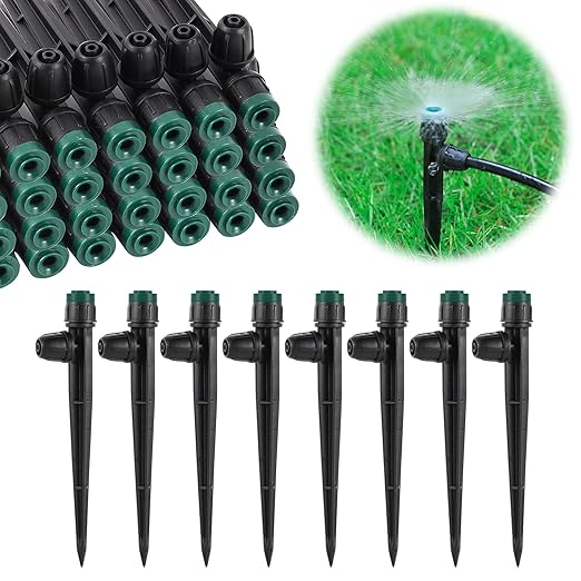 50pc Leak-Proof Drip Irrigation Emitters Sprayers for 1/4" Tubing, with Lock Barbed Adjustable 360 Degree Water Flow Drippers Sprayer for Garden Watering System. (50pcs-360 Degree Sprayer)