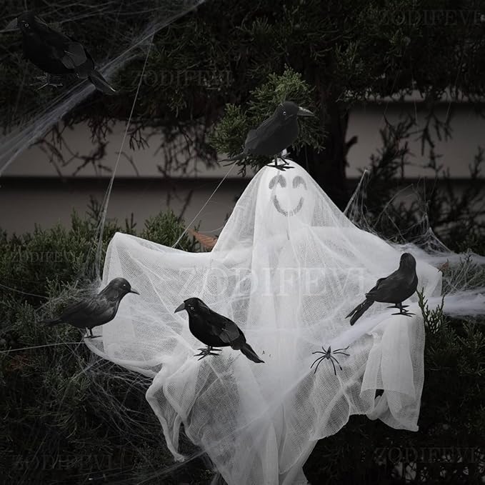 ZODIFEVI 6 Pack Realistic Crows, Real Touch Black Feathered Crows, Halloween Decorations,Artificial Handmade Feathered Raven, Halloween Party Decor Prop Outdoors and Indoors Decoration
