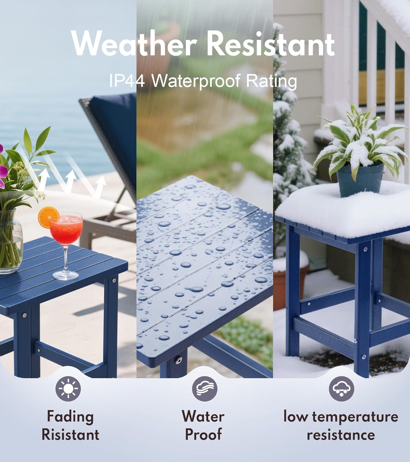 PASAMIC Adirondack Square Side Table, HDPE Outdoor Side Tables, Weather Resistant End Table for Patio, Backyard, Pool, Indoor Companion, Beach, Easy Maintenance (Navy Blue)