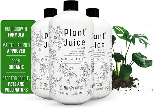 Elm Dirt Plant Juice Organic Fertilizer for All Purpose Plants - Plant Food Indoor House Plants | Liquid Plant Food Outdoor & Indoor Plant Fertilizer for Vegetables, Succulents & Hydroponics, 3Bottle