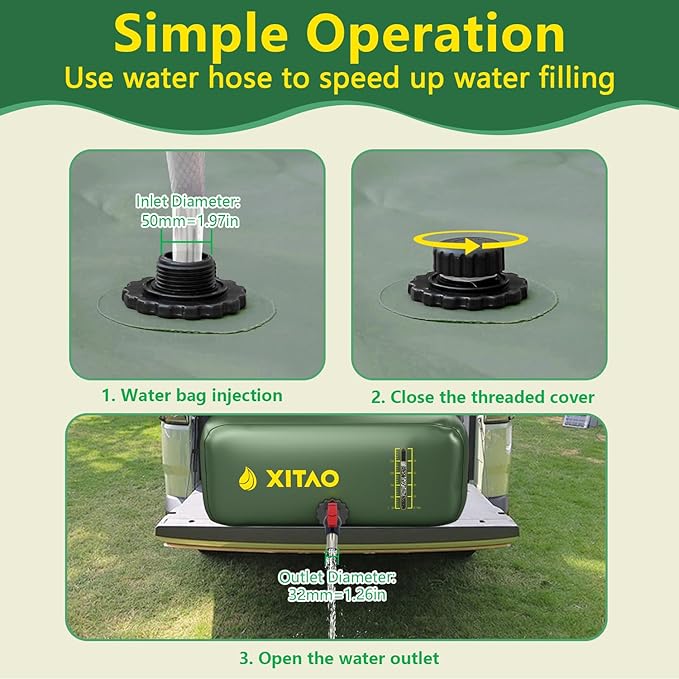 XITAO Water Storage Bladder w/Water Level Indicator, Large Capacity Foldable Water Storage Containers, Portable Emergency Water Tank Water Bag for RVs, Fire Prevention, Irrigation (87Gal)