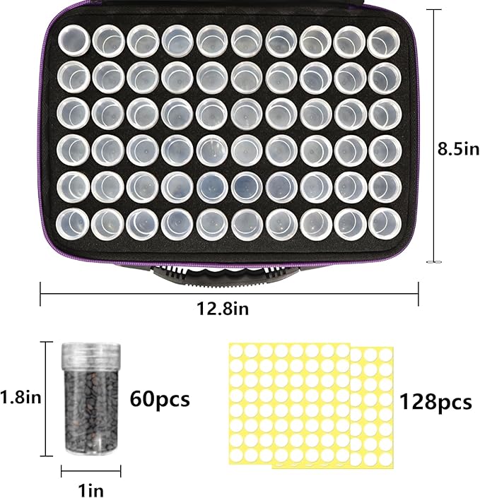 60 Slots Seed Storage Organizer with 10 Seed Envelopes, Portable Seed Storage Box with Label Stickers Zipper Bag,Seed Storage Container for Flower Plants Vegetable Garden(60 Jars)