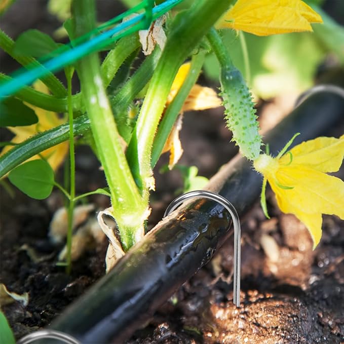 U Shape Garden Stakes 4 Inch 40 Pack 11 Gauge Irrigation Tubing Stakes,Heavy Duty Galvanized Landscape Staples for Tube, Lawns, Weed Barriers, and Landscape Fabrics, Irrigation Hose,Floor Mats