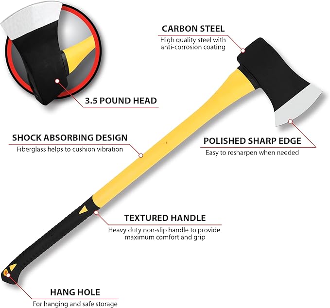 Performance Tool M7109 3.5 Pound Axe with Fiber Glass Handle