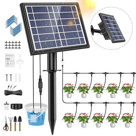 Drip Irrigation System - Skycow Solar & USB Power Automatic Drip Irrigation Kit System 15 Potted Indoor Outdoor Garden Balcony Anti-Siphoning Plant Watering System 25 Timing Mode (Digital Screen)