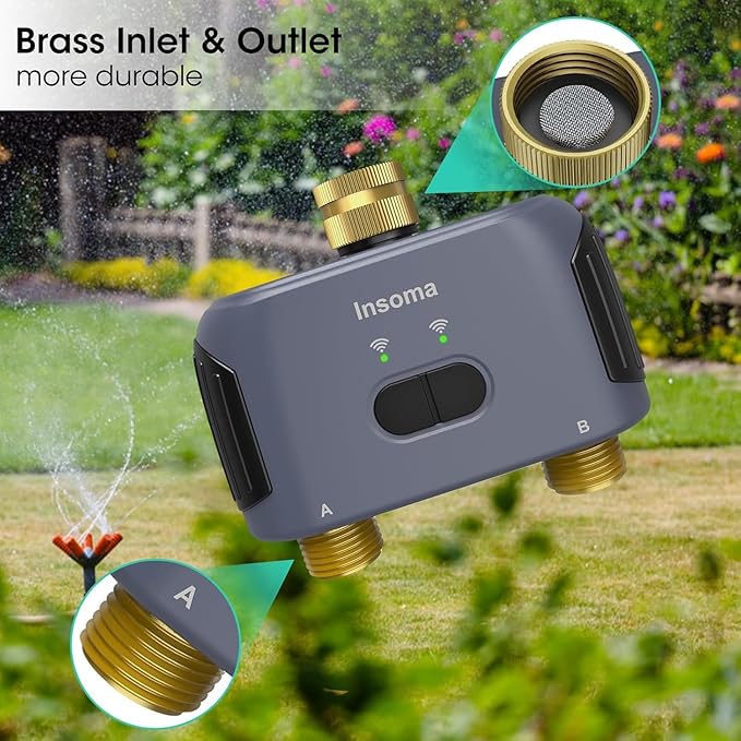 WiFi Water Timer Brass Inlet, 2 Zones Sprinkler Timer for Garden Hose, APP Remote Control Hose Timer with Wi-Fi Hub, Voice Control with Alexa, Rain Delay and Manual Mode for Yard Lawn Watering