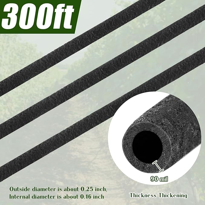 Sasylvia 1/4 Inch Porous Soaker Hose Save Water Drip Line Irrigation Garden Soaker Drip Irrigation Tubing Heavy Duty Soaker Irrigation System for Watering Hydroponics Vegetable Beds, Black (300 ft)