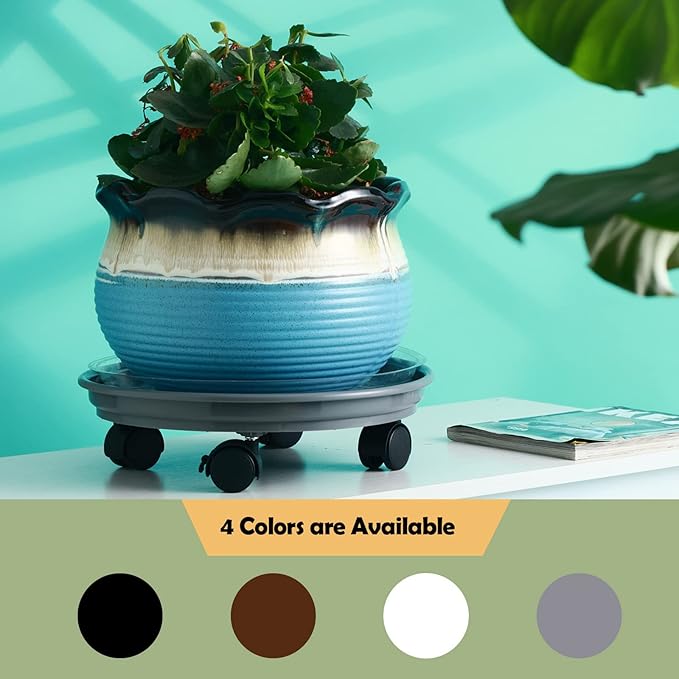 6 Packs Plastic Plant Caddy with Casters 12” Plant Dolly Heavy Duty Rolling Plant Stand with Wheels for Indoor and Outdoor Large Heavy Plant Pot Rollers, Black and Grey