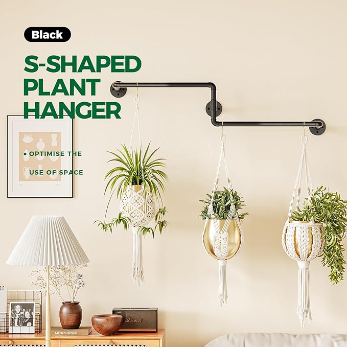 Bamworld Hanging Planters for Indoor Plants Plant Hanger Indoor Hanging Plant Holder Window Plant Shelves Metal Rod(Pot&Plant Not Included) 37in