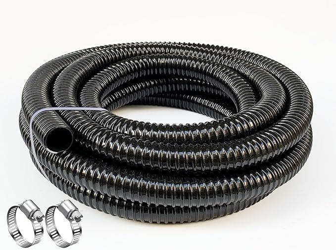 Sump Pump Hose 1 1/4 inch Id Pond Tubing Black Plastic Corrugated Strong Flexible Drain Water Hose 20Ft