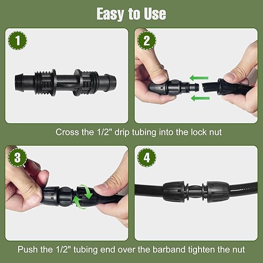 10 Pack 1/2 Inch Drip Irrigation Fittings Coupler Connectors for 1/2" Drip Irrigation Tubing (1/2" ID x 0.60"-0.65" OD), Anti-Leak 1/2'' Drip Line Barbed Straights Connectors for Most 1/2" Tubing