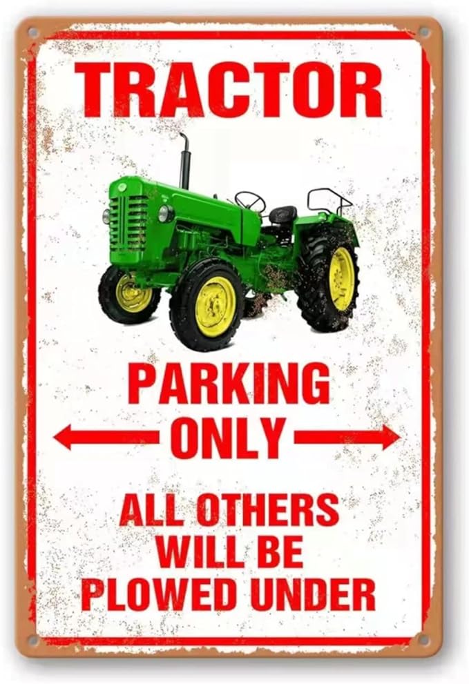 Tractor Tin Signs Antique Tractor Wall Decor Outdoor Tractor Crossing Signs Metal Tractor Parking Only All Others Will Be Plowed Under Sign Tractor Crossing Road Sign Red Tractor Gifts For Men Farming
