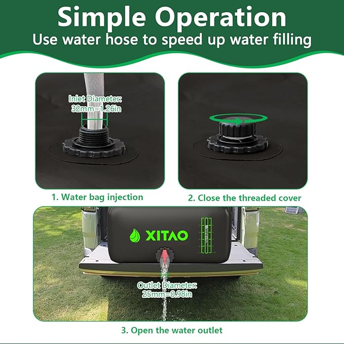 XITAO 29Gal Water Storage Bladder w/Water Level Indicator, Large Capacity Foldable Water Storage Containers, Portable Emergency Water Tank Water Bag for RVs, Irrigation