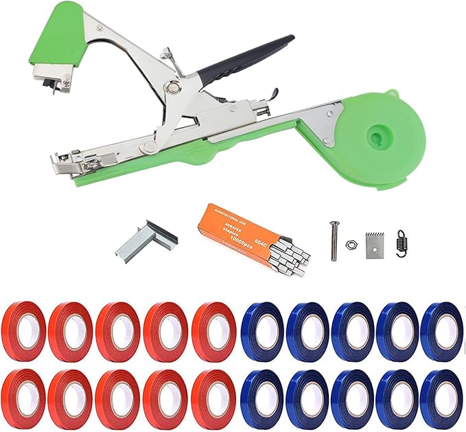 Plant Tying Machine Tool,Plant Tape Gun with 10000pcs Staples 20 Rolls Tape and Replacement Blade for Grapes,Raspberries,Tomatoes and Vining Vegetables Tying Tool(Green)
