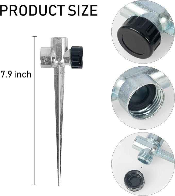 Hourleey 8 Pack 1/2 inch Zinc Alloy Lawn Sprinkler Spike Base, Water Flow Thru Sprinkler for Yard, Lawn, Garden and Grass Irrigation