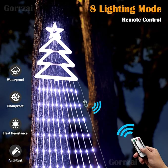 Outdoor Christmas Decorations Yard Star String Lights 420 LED Waterproof, 8 Lighting Modes Waterfall Lights for Yard Patio Garden Party (Cold White)