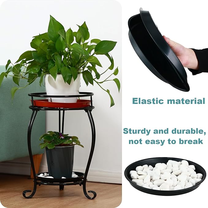 12 Pack Bottom 6 8 10 Inch Plant Saucers for Indoors Outdoors Plastic Plant Water Catcher Trays No Holes Round Flower Pot Drip Trays, Heavy Duty Plant Pot Saucers Water Drainage Trays, Black