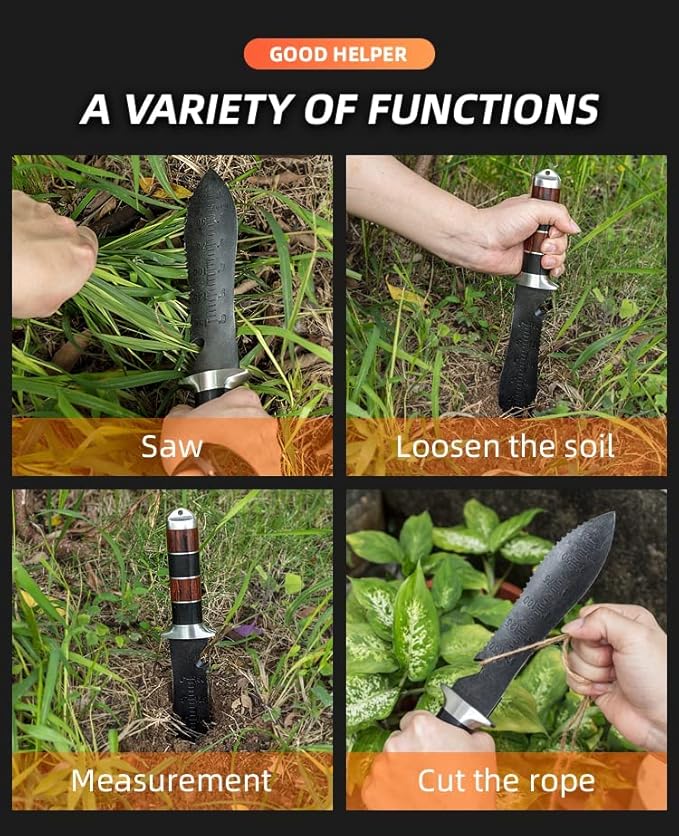 Professional Garden Knife / with Thicker Leather Sheath, Stainless Steel Blade, for Weeding, Digging, Pruning and Cultivating / with Beautiful Packaging, Black (CY98)