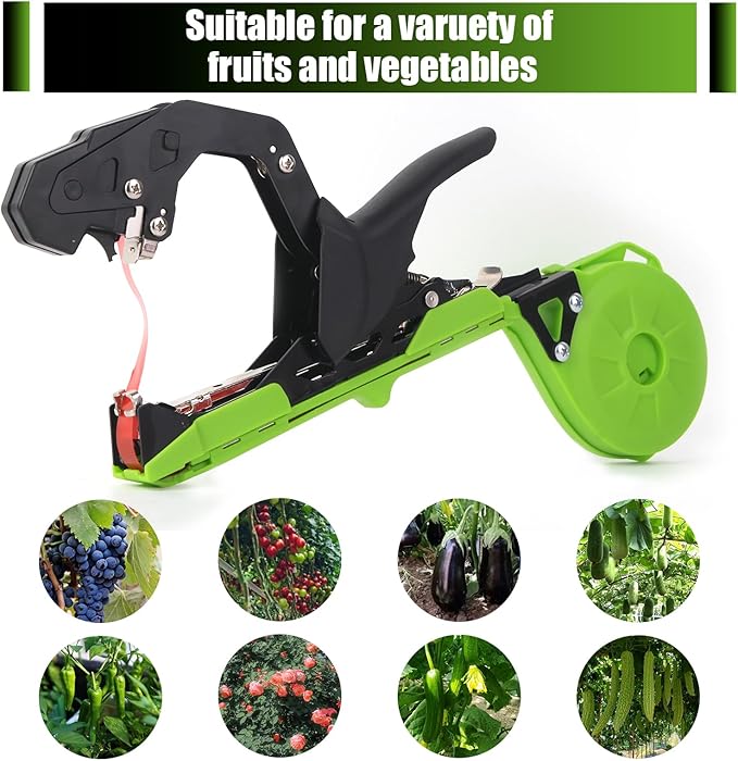 Plant Tying Machine Vine Tying Tool with 10000PCS Staples 20 Rolls Tape Plant Tape Gun for Grapes Tomatoes and Vining Vegetables Tying Tool(Green)