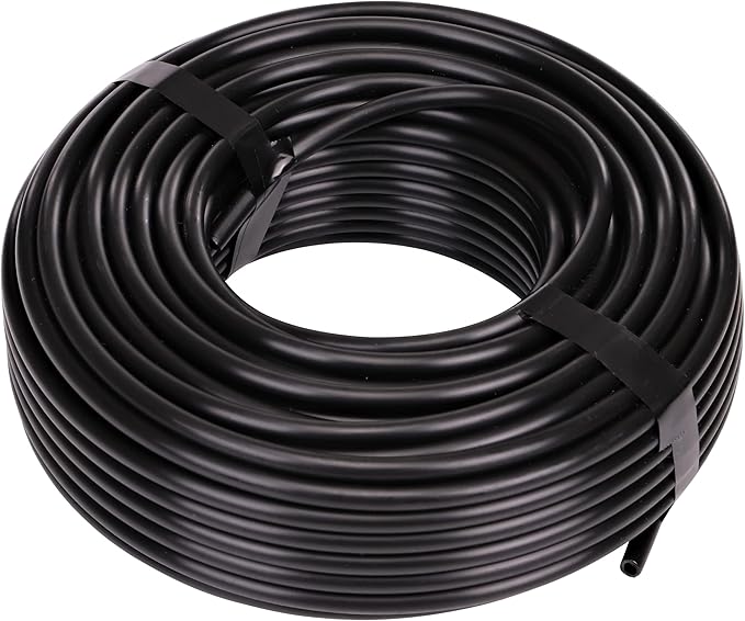 Raindrip 016010T 1/4 in. Drip Irrigation Supply Tubing, 100 ft., 1/4 in x 100 ft, for Drip Irrigation Parts, and Drip Systems, Black Polyethylene