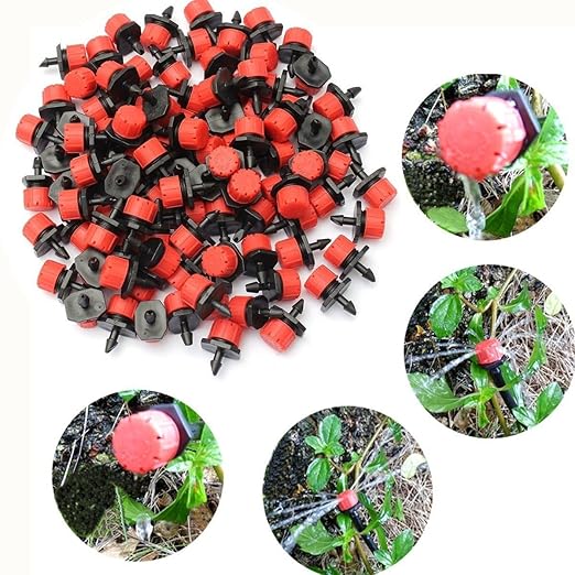 WINBOB 100PCS Adjustable Irrigation Drippers Sprinklers 1/4 Inch Emitter Dripper Micro Drip Irrigation Sprinklers for Watering System(Red)