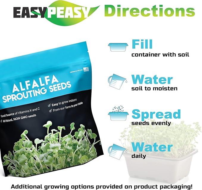 Alfalfa Sprouting Seed | Non GMO | Grown in USA | from Our Farm to Your Door (1/4 Pound (4oz))
