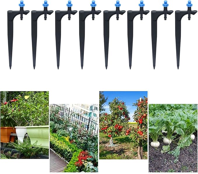 Garden Irrigation System, 20Pcs/Bag Irrigation Dripper with Ground Insert Fruit Tree Drip Irrigation Emitters for 1/4 inch drip Irrigation tubing(90 Degree with Plunger)