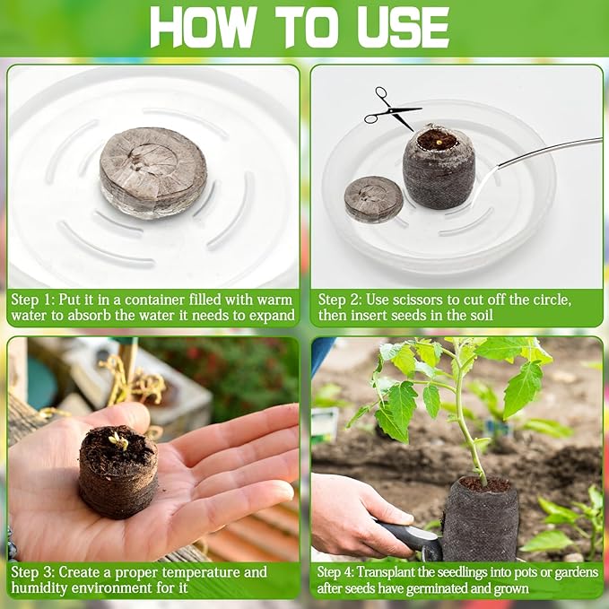 ZeeDix 50 Pcs 40mm Peat Pellets Seed Starter Soil Pods Plugs for Vegetable, Compressed Peat Nutrient Seedling Soil Block for Planting Easy Transplant with 50 Plant Labels & 2 Garden Tools