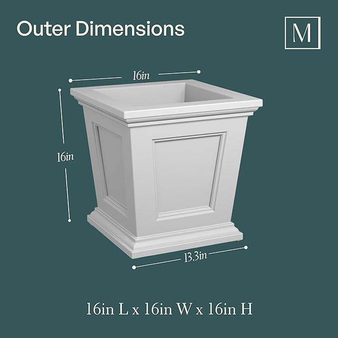 Mayne Fairfield 16-Inch Square Planter – Self-Watering, Weather-Resistant Planter for Flowers – Durable Outdoor Design for Patio, Porch, or Entryway