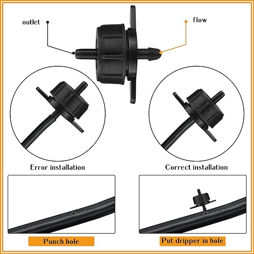 50 Pcs Drip Irrigation Emitters 1/4 Inch 1 GPH Water Tubing Irrigation Tubing Pressure Compensating Dripper Emitters System Drip Tip Constant Flow Heads Parts for Garden Watering Dripper