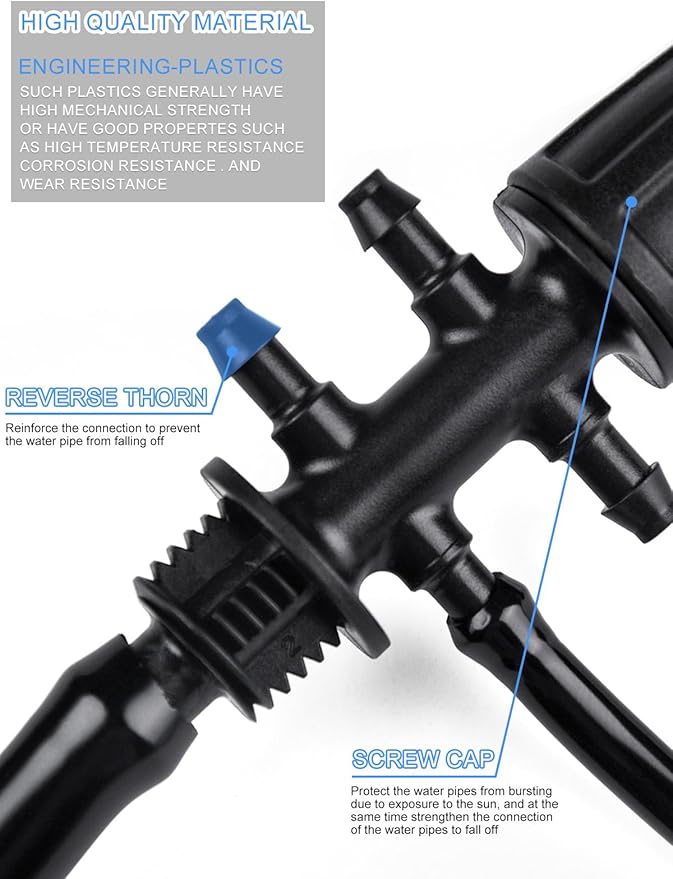 Kalolary 20PCS Barbed Tee 1/2" to 1/4" Drip Irrigation Fittings, Anti-Drop Barbed Hose Parts Connectors for 12mm/16mm to 4mm/7mm Drip Systems 6 Way Adapter（Black）