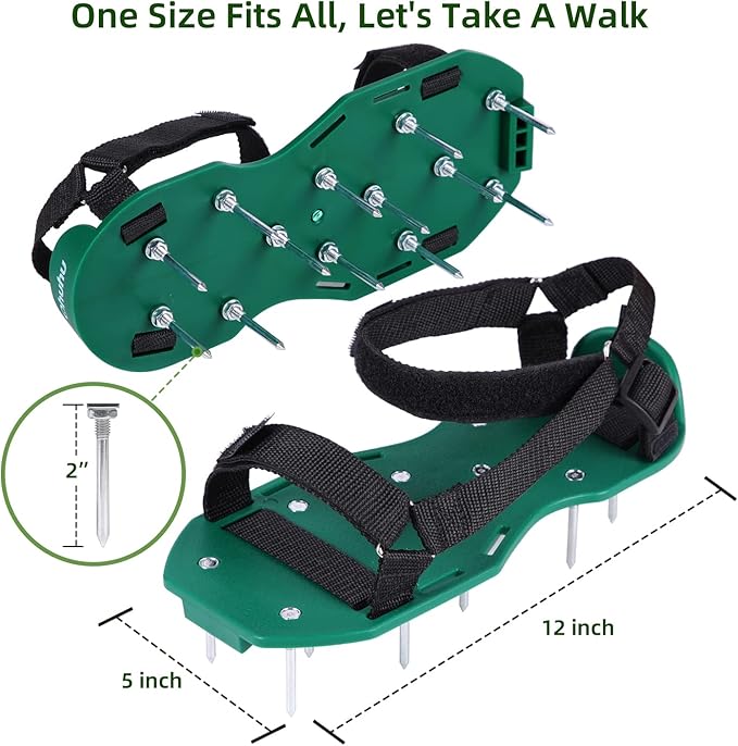 Ohuhu Lawn Aerator Shoes with Hook & Loop Straps, All New Unique Design Free-Installation Heavy Duty Spiked Aerating Sandals, One-Size-Fits-All & Easy to Use for Yard Patio Lawn Garden