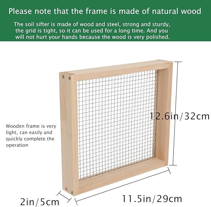Soil Sifter for Gardening, Light Wood Garden Sifter for Rocks, Multi-Purpose Wood Compost Dirt Sifter for Gardening, Compost, Dirt and Potting Soil