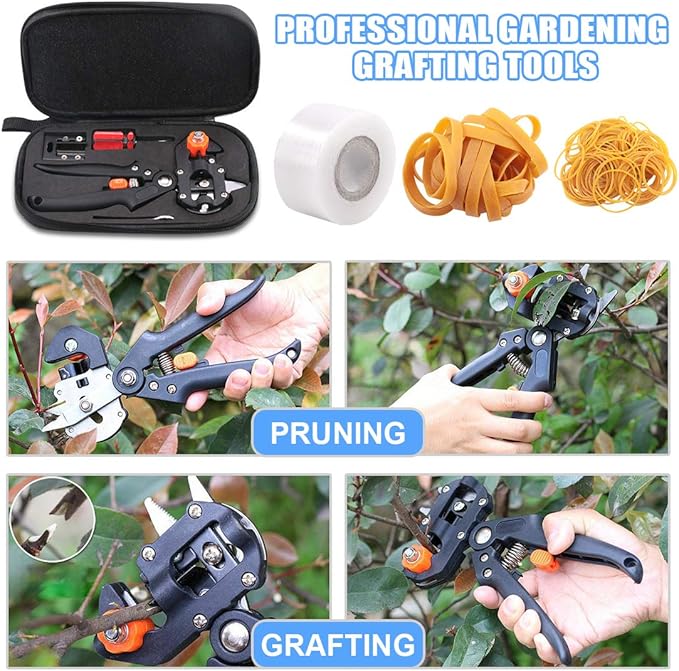 Glarks Professional Garden Fruit Tree Plant Pruning Shears Grafting Cutting Tool Kit with Grafting Tape Rubber Bands