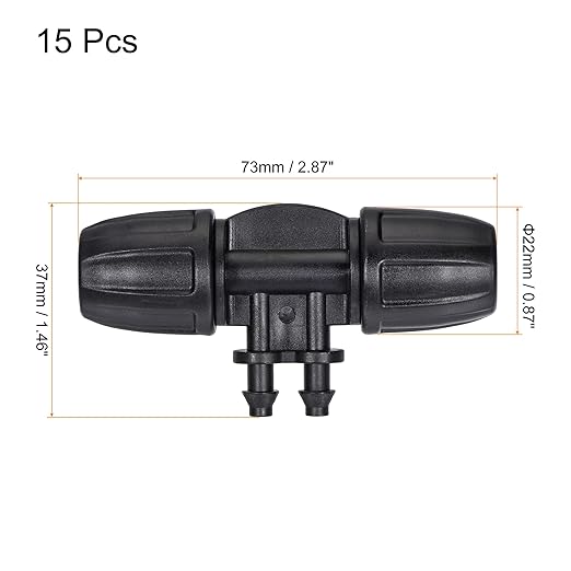 MECCANIXITY Drip Irrigation Barbed Tee 4-Way Fitting 8mm to 4mm ID Tubing for Garden Drip Tape Tubing Sprinkler System Black Pack of 15