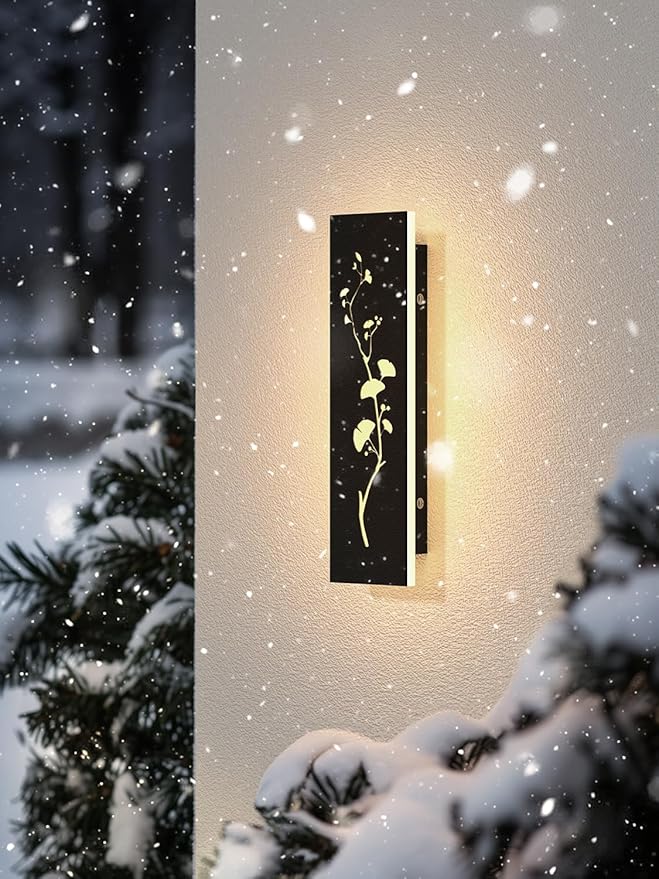 Modern Outdoor Wall Lights 11.8inch LED Long Wall Sconce 3000K Ginkgo Hollow Design Wall Mount Porch Lights 12W Exterior Lighting Fixtures for Patio Balcony Terrace Garden
