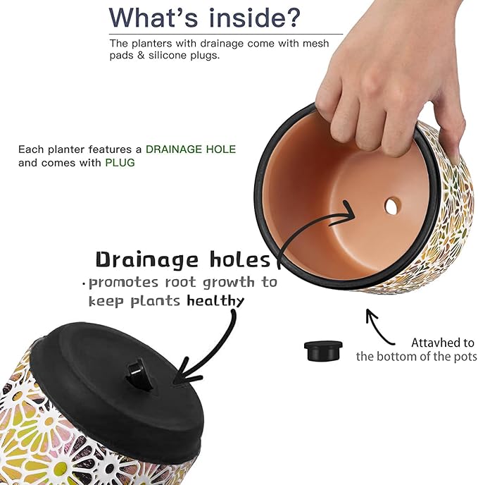 3 Piece Ceramic Plant Pots, 5.7/4.7/3.5/inch Planters with Drainage Hole, Outdoor Indoor Flower Pots Set, Modern Decorative Plant Pots for Lilies, Cacti, Succulents, Snakes, Bamboo(Black)