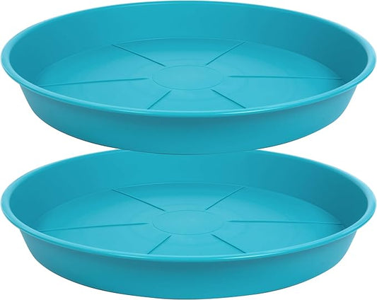 2 Pack of Plant Saucer Tray 14 inch, Heavy Duty Plastic Pot Plant Drip Trays Saucers for for Indoors Outdoor, Plant Water Tray for Planters 13-14" (14", Teal)