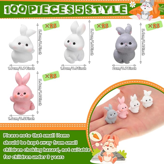 Marsui 100 Pcs Bunny Miniatures Figurines Rabbit Miniature Accessories Easter Garden Landscape Garden Rabbit for Easter Garden Accessories Dollhouses Decoration(Funny Rabbit)