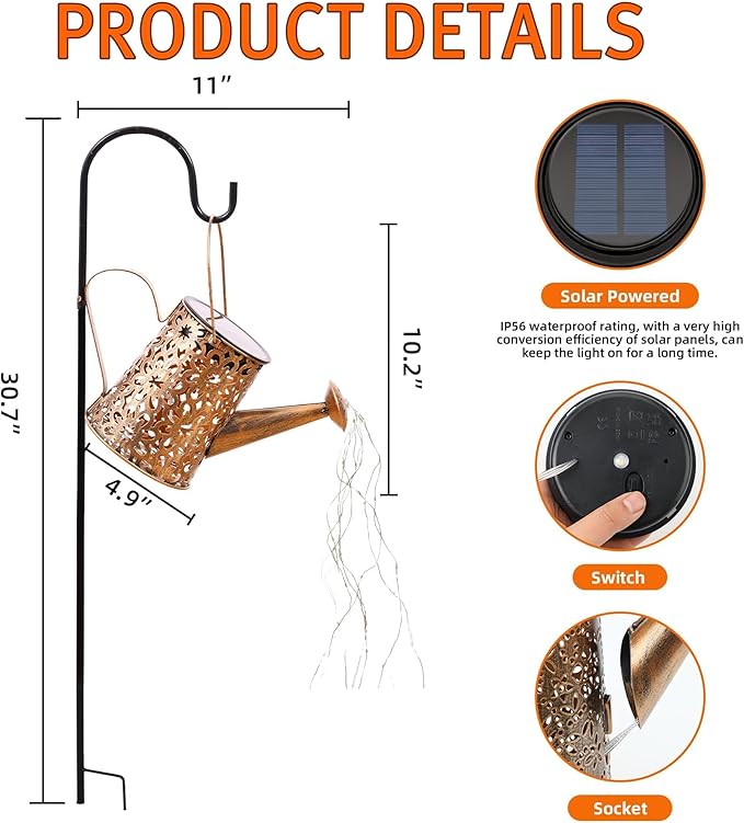 Otdair Solar Lights Outdoor Garden Decor, Metal Daisy Solar Watering Can Lights with 2 Lighting Modes, Outdoor Decorations for Yard, Garden, Patio, Pathway, Christmas, Gift for Mom Grandma