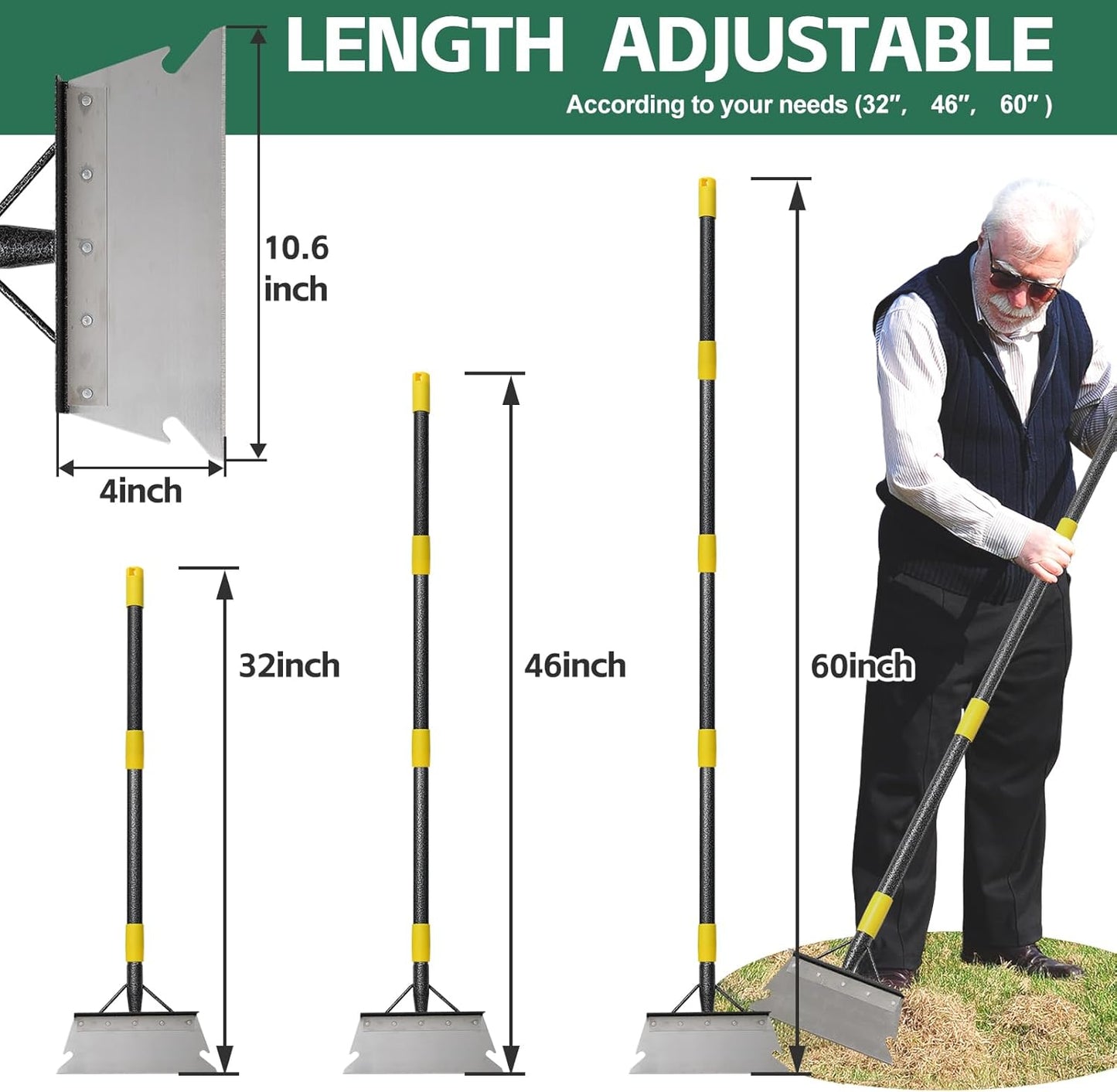 Garden Shovel, 60" Heavy Duty Floor Scraper with Adjustable Long Handle, Multifunctional Cleaning Flat Shovel, Landscaping Tools for Lawn Edging, Ice Scraper, Snow Shovel