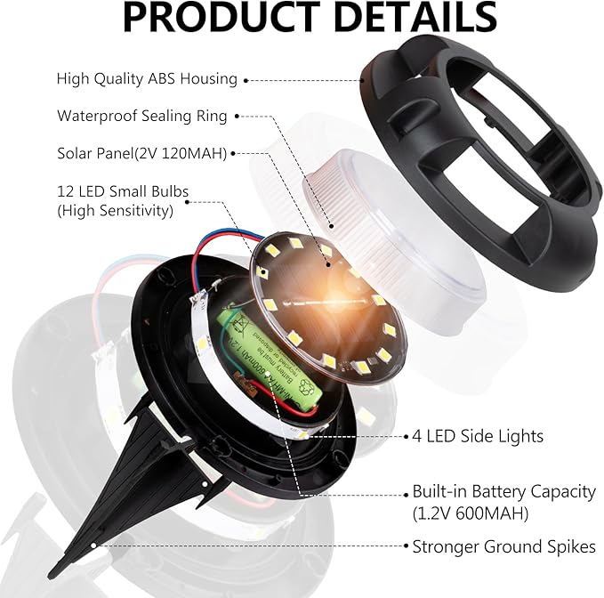 Solar Lights Outdoor Waterproof - New Upgraded Up and Side Light, 12 Pack 16 LED In-Ground Lights Outdoor Solar Lights for Yard Patio Garden Lawn Deck Outside Pathway Walkway Sidewalk (White Light)